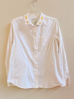 Odille white button up shirt yellow beaded collar